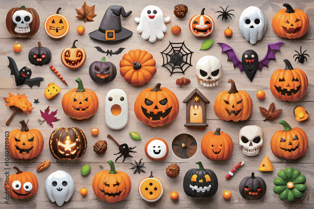 cute Halloween element Icons collection with pumpkins and ghosts cute Halloween element Icons collection with pumpkins and ghosts