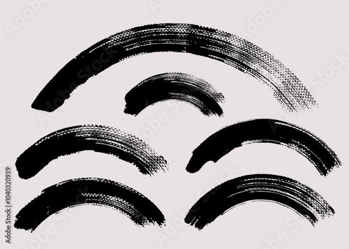 Brush stroke vector. Painted curves, isolated on white background. Grunge textured design elements
