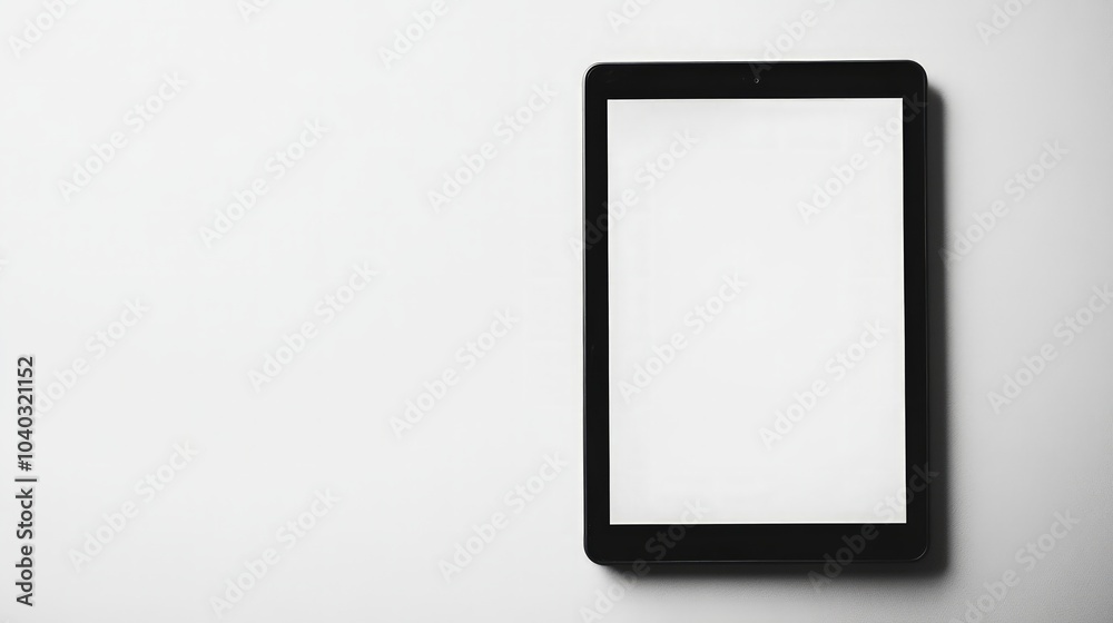 Blank tablet computer on a clean white surface, showcasing its sleek design and minimalist aesthetics, perfect for displaying applications or digital content. Blank tablet computer on a clean white surface, showcasing its sleek design and minimalist aesthetics, perfect for displaying applications or digital content.