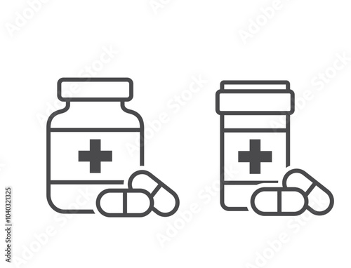 pill bottle icons. pharmaceutical and medication symbols. isolated vector images in simple style