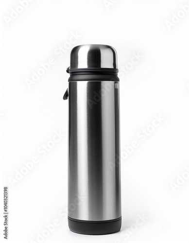 Sleek silver thermos, perfect for keeping drinks hot or cold all day long. A stylish and functional everyday companion.