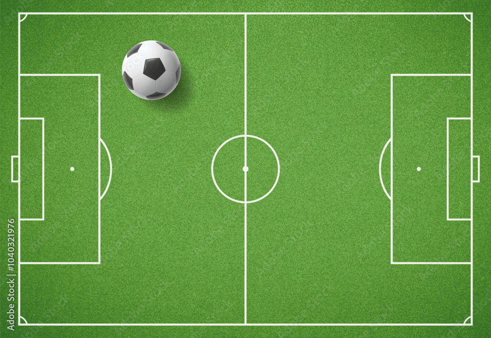 Football field with ball. Soccer ground with green grass texture and frame. Vector illustration Football field with ball. Soccer ground with green grass texture and frame. Vector illustration