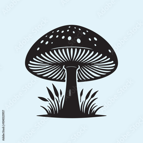 Editable Black Mushroom Silhouette Vector Illustration with Transparent Background