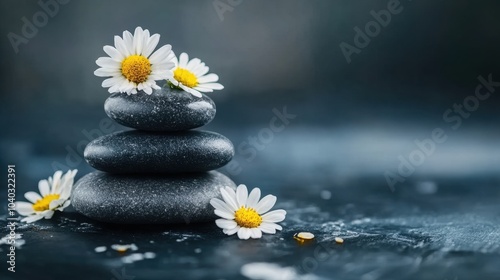 Serene Zen Spa Stones with Delicate Flowers for Peaceful Relaxation