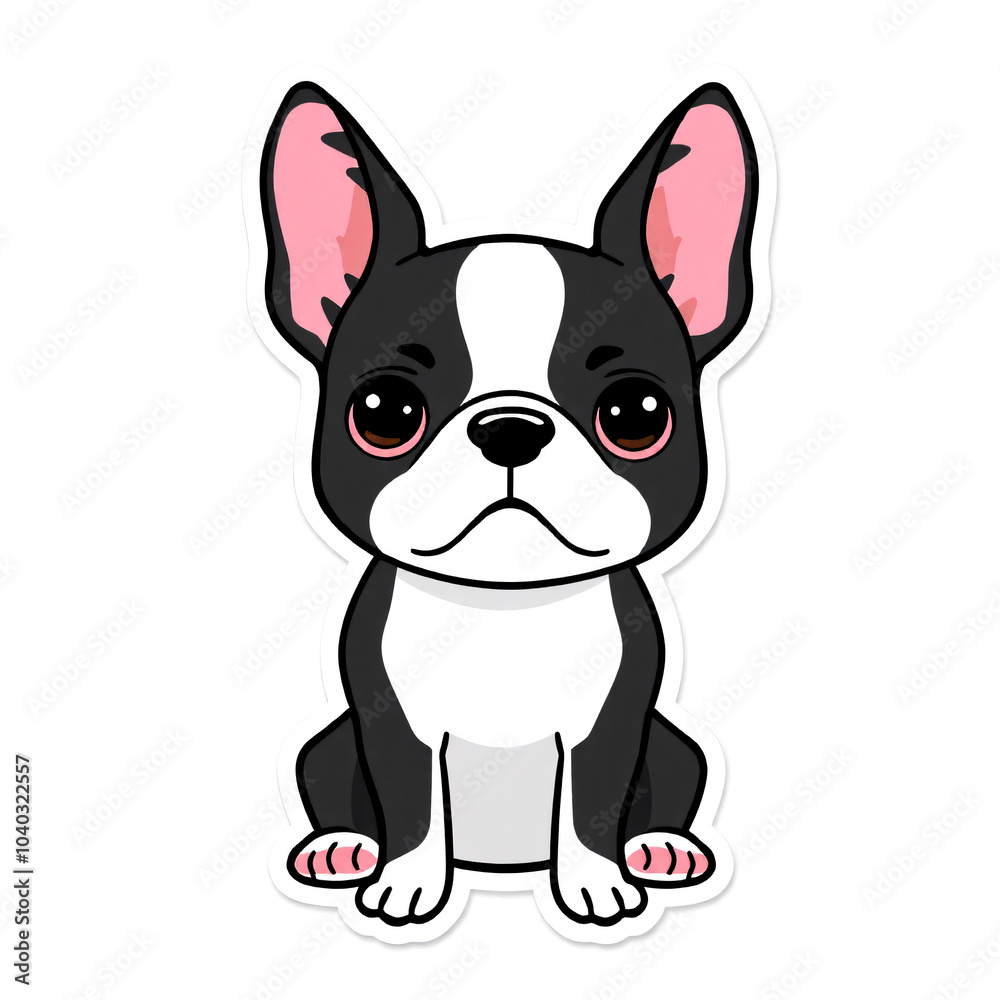 Die-cut sticker of cute Boston Terrier dog on white background Die-cut sticker of cute Boston Terrier dog on white background