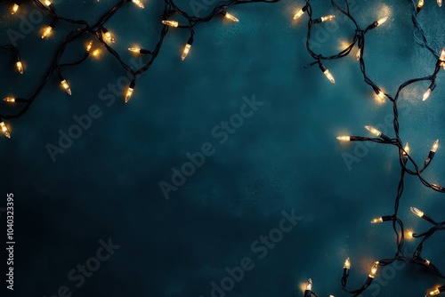 Christmas lights garland on a dark blue background with copy space, a Christmas and New Year concept, and a banner design Generative AI