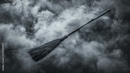 Broom floating in smoky atmosphere.