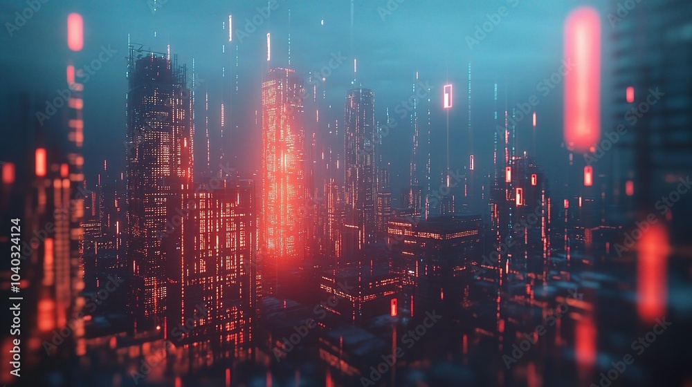 Fototapeta premium Futuristic Cityscape with Flowing Data Streams