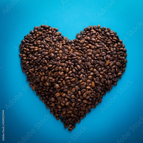 un corazón de granos de café; granos de arábica tostados. Realista