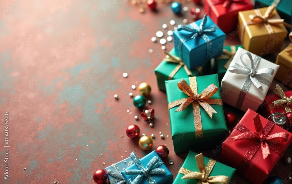 Stack of holiday presents with shiny ribbons and bows. Stack of holiday presents with shiny ribbons and bows.