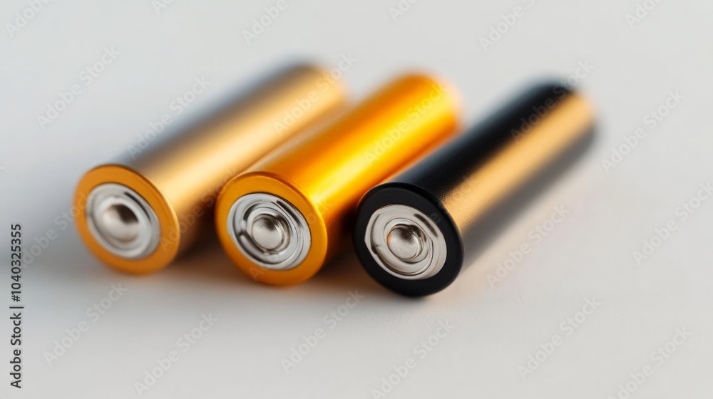 Batteries in Various Sizes, three batteries including AAA, AA, and PP3, arranged on a clean white backdrop, showcasing their distinct shapes and sizes for easy identification Batteries in Various Sizes, three batteries including AAA, AA, and PP3, arranged on a clean white backdrop, showcasing their distinct shapes and sizes for easy identification