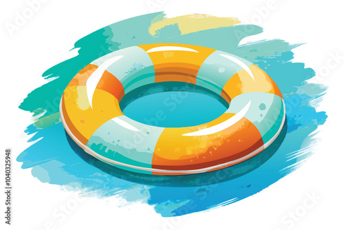 Watercolor Style Swim Ring Illustration - Digital Drawing on White Background