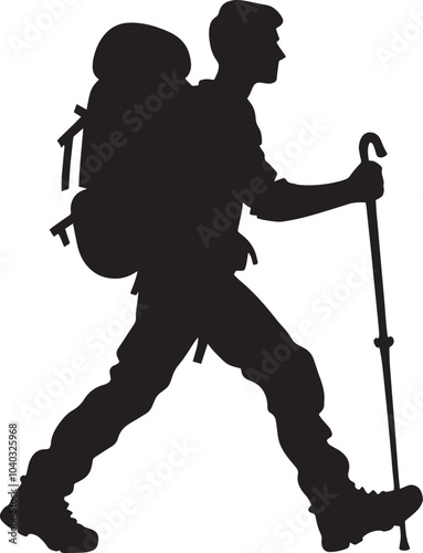 Mountain trekking person silhouette vector illustration isolated on a white background