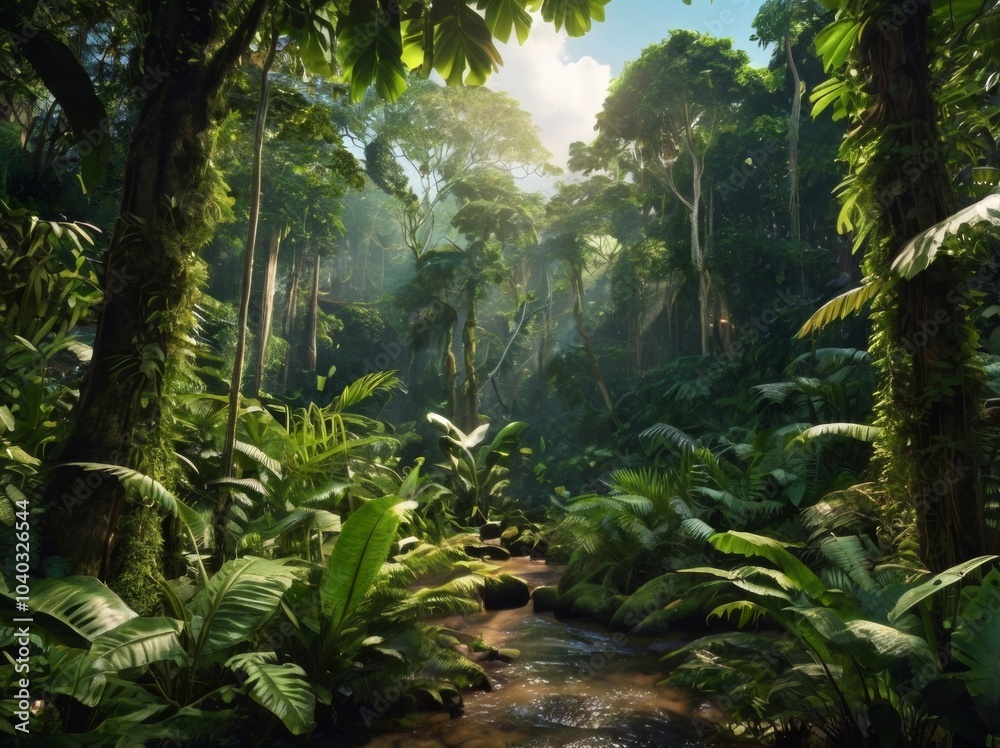 A realistic depiction of the Amazon Rainforest, with dense, vibrant greenery and towering trees. Professional color grading, soft shadow, no contrast, clean sharp focus, film photography A realistic depiction of the Amazon Rainforest, with dense, vibrant greenery and towering trees. Professional color grading, soft shadow, no contrast, clean sharp focus, film photography