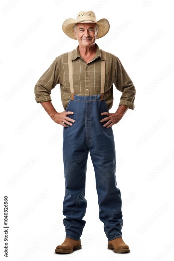 Farmer adult white background outerwear. Farmer adult white background outerwear.