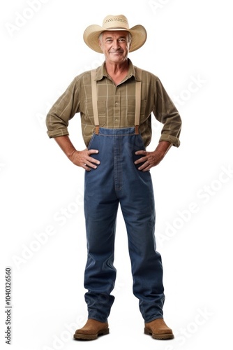 Farmer adult white background outerwear.