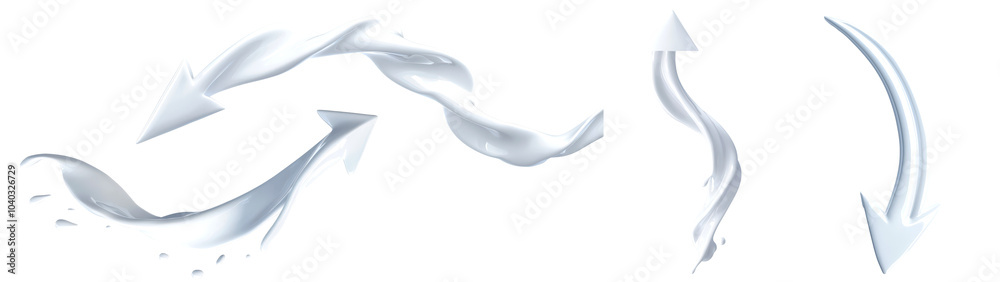 Obraz premium Set of Abstract white milk arrows pointing in different directions isolate on transparent background, cutout, png