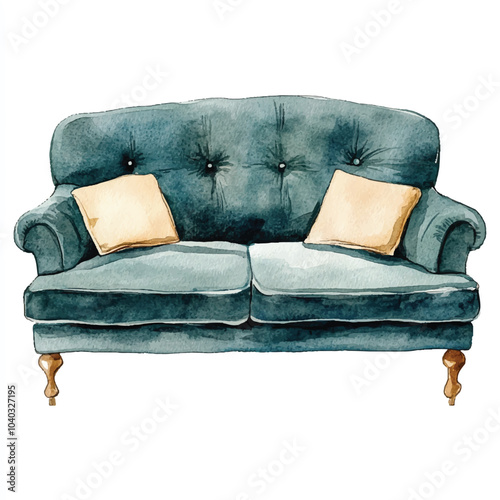 Couch watercolor clipart illustration