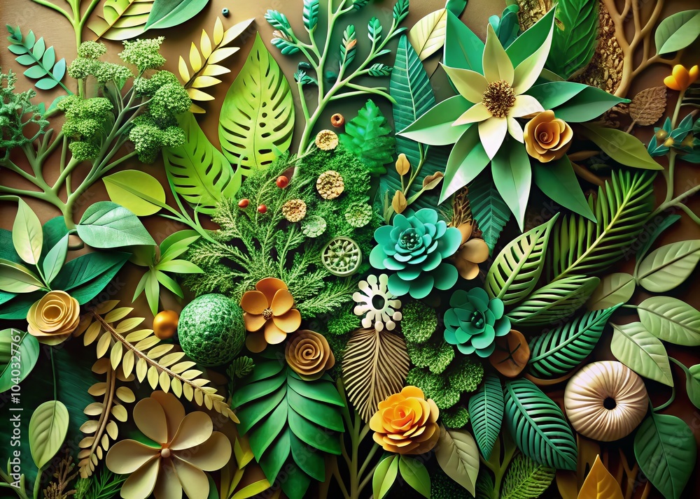 Obraz premium Upcycling Green 3D Papercut Nature Banner for Eco-Friendly Decor and Sustainability Awareness