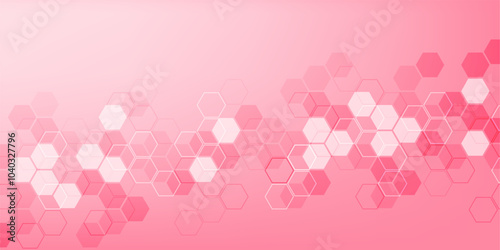 Structure molecule DNA, atom, neurons. Scientific banner collagen pink structure. Medical, technology, chemistry and scientific concept. Vector illustration