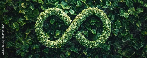 An infinity symbol crafted from green foliage represents enduring sustainability and a vision for a continuous green future.