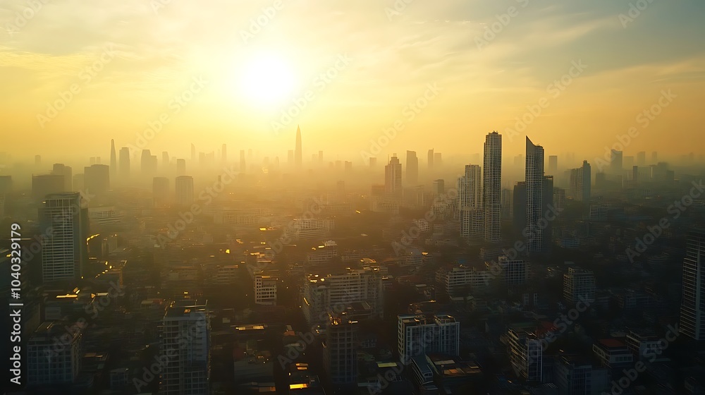 Fototapeta premium Urban scene skyline morning view metropolis