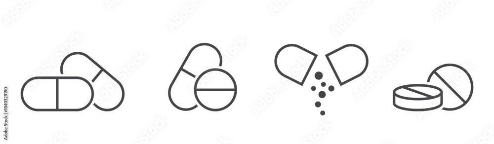 pill line icon set. pharmaceutical, medication and medicament symbols. medical isolated vector images pill line icon set. pharmaceutical, medication and medicament symbols. medical isolated vector images