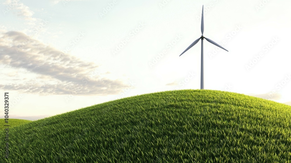 Obraz premium Wind turbine on green hill landscape