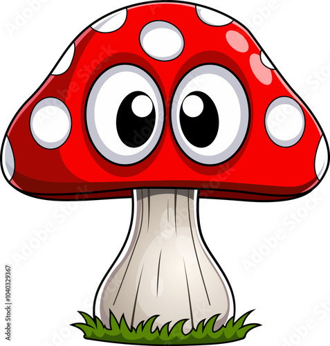 Joyful Cartoon Mushroom Character Vector Illustration - Mushroom with cute face on white background illustration. Cartoon style