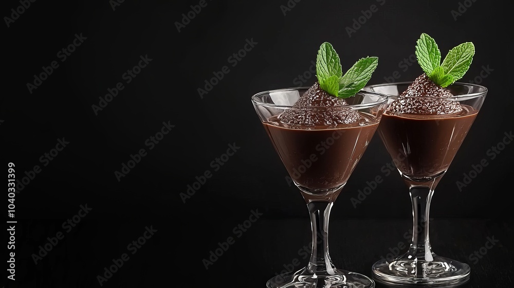 Rich Chocolate Mousse in Elegant Glasses Rich Chocolate Mousse in Elegant Glasses