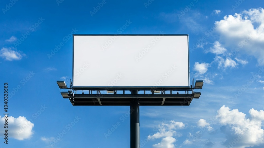 Skyward Blank Billboard Under Bright Blue Sky With White Clouds Captures Outdoor Advertising Potential Skyward Blank Billboard Under Bright Blue Sky With White Clouds Captures Outdoor Advertising Potential