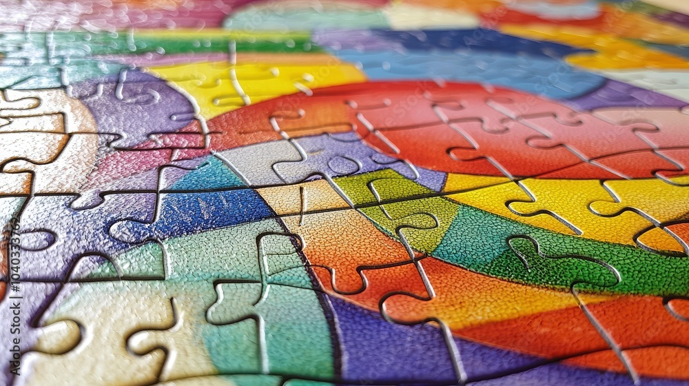 Colorful puzzle pieces on a wooden table close-up photograph Colorful puzzle pieces on a wooden table close-up photograph