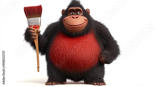 A cartoon gorilla with a red chest and a paintbrush smiles at the camera. photo