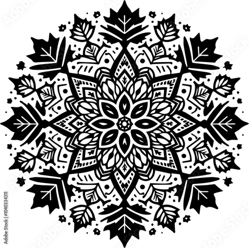 Black and white mandala design in white background