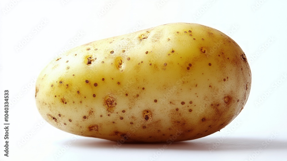 Fresh, young potato, smooth skin, pale color, vibrant texture, isolated on a clean white background, ideal for culinary uses, showcasing its natural form and appeal Fresh, young potato, smooth skin, pale color, vibrant texture, isolated on a clean white background, ideal for culinary uses, showcasing its natural form and appeal