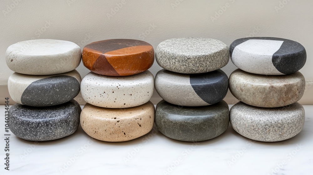 Aesthetically arranged stones showcasing unique shapes and textures in a minimalist setting Aesthetically arranged stones showcasing unique shapes and textures in a minimalist setting