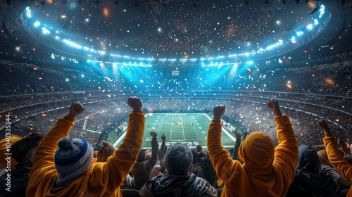 Ecuadorian football fans celebrate passionately in a vibrant stadium filled with excitement