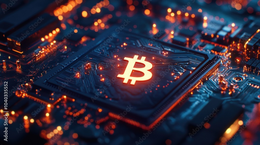 Obraz premium Bitcoin on Computer Motherboard