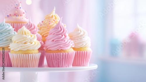 Colorful Cupcakes in Soft Pastel Colors