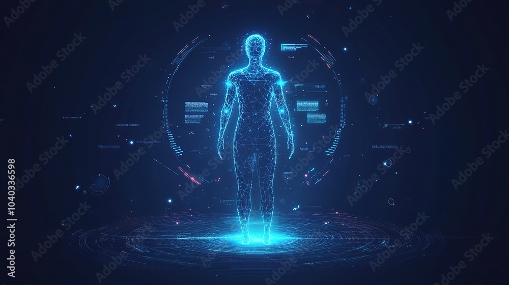 Naklejka premium Digital Human Figure with Holographic Elements