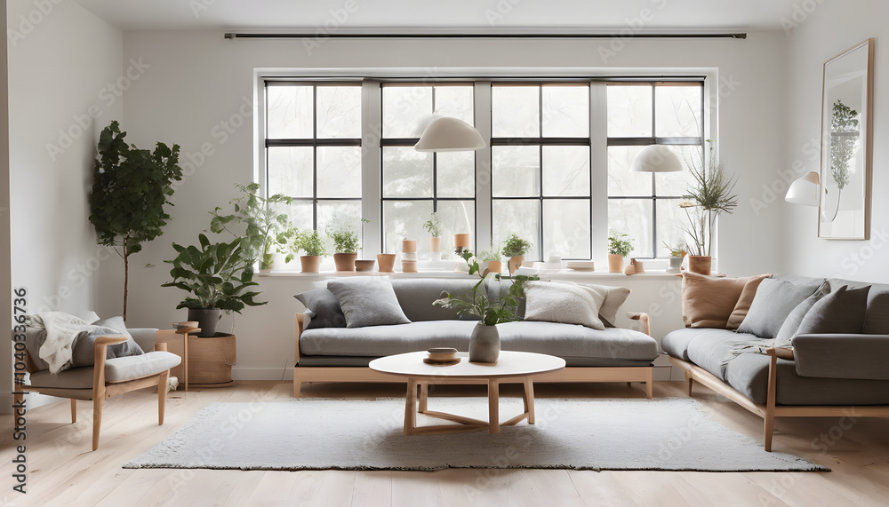 Fototapeta premium Modern Scandinavian-Style Living Room with Natural Elements