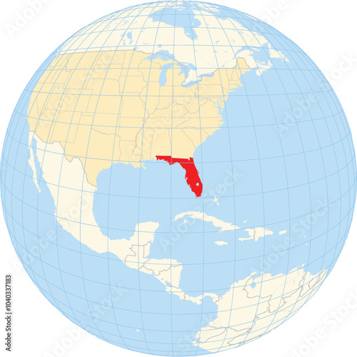 Symbol Map of the State Florida (United States of America) showing the earth globe with the highlighted state