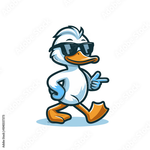 cool duck with sunglasses walking modern style mascot isolated vector illustration