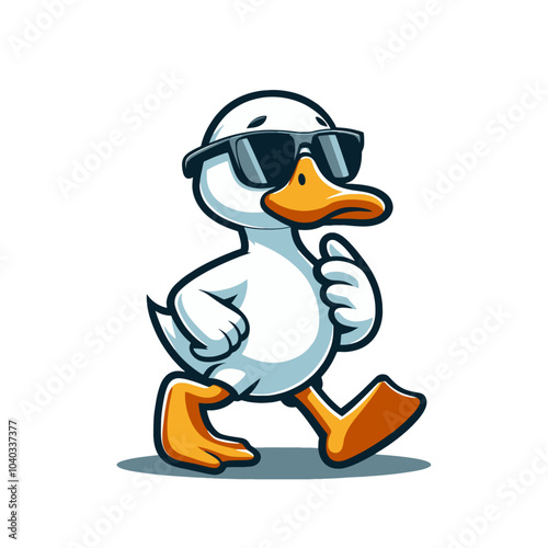 cool duck with sunglasses walking modern style mascot isolated vector illustration