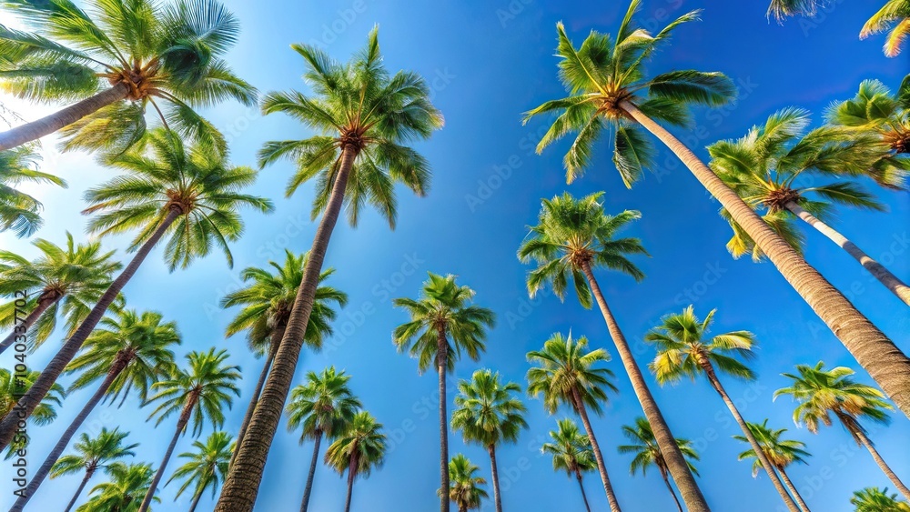 Obraz premium Aerial view of palm trees against clear blue sky
