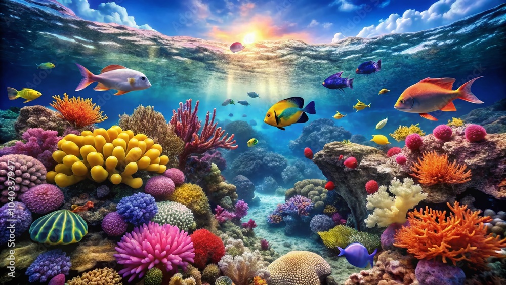 Vibrant Coral Reef Underwater Scene in HD 8K - Stunning Marine Life and Colorful Corals