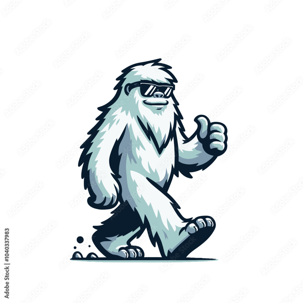Fototapeta premium Mysterious beast modern style cool yeti with sunglasses sports logo mascot showing thumb up 
