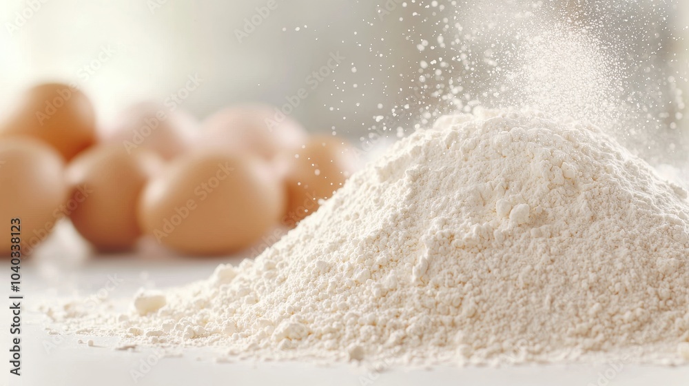 Flour and Eggs on a Stylish Kitchen Table Flour and Eggs on a Stylish Kitchen Table