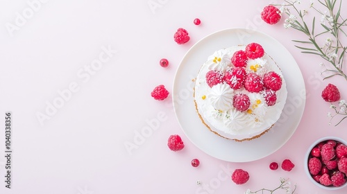 Fresh Raspberry Cake with Whipped Cream Topping