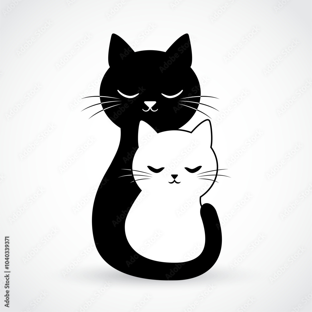 Fototapeta premium black and white cute cat simple illustration
